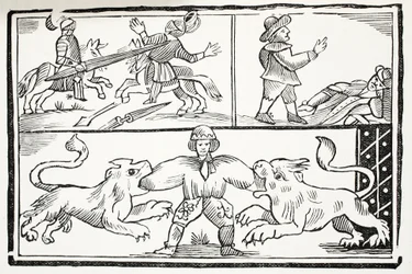 Die berühmte Geschichte des tapferen Londoner Lehrlings, Illustration aus Chap-books des achtzehnten Jahrhunderts von John Ashton, veröffentlicht 1882