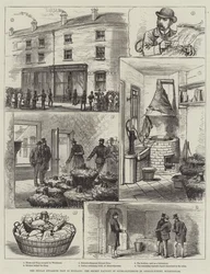 Der Fenian-Dynamit-Plot in England, die geheime Fabrik von Nitroglycerin in der Ledsam-Straße, Birmingham (Gravur)