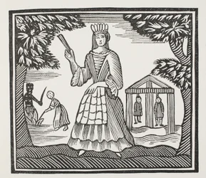 Die Schicksale und Missgeschicke von Moll Flanders, die in Newgate geboren wurde, Illustration aus Chap-books des achtzehnten Jahrhunderts von John Ashton, veröffentlicht 1882