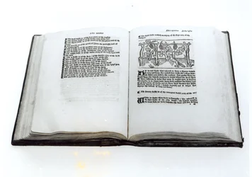 Der Fuchs und die Trauben, aus einer illustrierten Übersetzung von Äsops Fabeln von William Caxton (ca. 1422-91) 1434