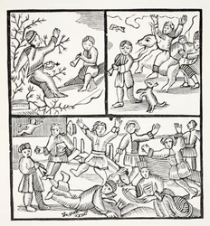Der Mönch und der Junge, Illustration aus Chap-books des achtzehnten Jahrhunderts von John Ashton, veröffentlicht 1882