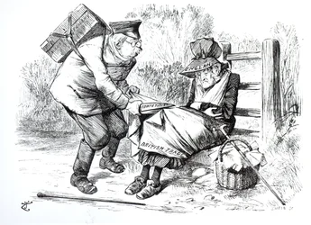 Der deutsche Handelsreisende stiehlt Marktanteile vom britischen Handel, Karikatur aus Punch, The London Charivari, 5. September 1896