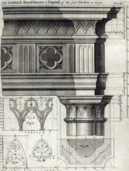 Das gotische Gebälk und Kapitell des ersten Ordens, 1741