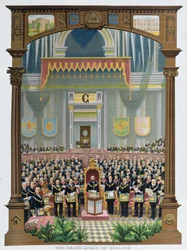 Die Großloge von England stimmt der Glückwunschadresse zum Jubiläum Ihrer Majestät Königin Victoria in der Albert Hall, London, am 13. Juni 1887 zu