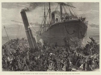 Die große Katastrophe auf der Themse, Kollision zwischen der Prinzessin Alice und der Bywell Castle, nahe Woolwich (Gravur)