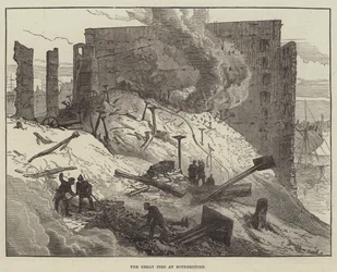 Das große Feuer in Rotherhithe (Gravur)
