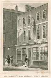 Das Grecian Coffee House, Devereux Court, Strand, mit einer Büste von Ben Johnson