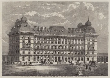 Das Grosvenor Hotel, im Bau auf dem Gelände des alten Grosvenor Basin, Belgravia (Stich)