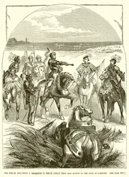 Der Herold überbringt eine Herausforderung zum Einzelkampf von Lord Huntly an den Herzog von Somerset