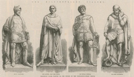 Der Holborn-Viadukt: Historische Steinfiguren auf den Häusern der Farringdon Street Bridge