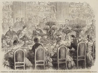 Die kaiserliche Tafel beim Bankett der Stadt Paris anlässlich der Taufe des kaiserlichen Prinzen