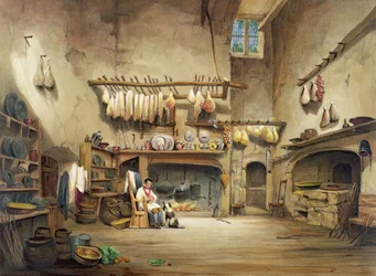Die Küche im Cotehele House, um 1830-40