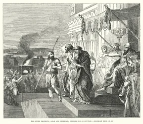 Die lügenden Propheten, Ahab und Zedekia, zur Hinrichtung verurteilt, Jeremia XXIX, 21, 22 (Gravur)