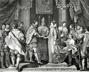 Die Hochzeit des Königs, nach einem Gemälde von L. Cheron, 19. Jahrhundert