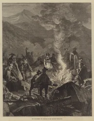 Johannisfeuer in den Bayerischen Alpen (Stich)