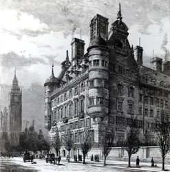 Die neuen Polizeibüros am Victoria Embankment, graviert von H.W.B., veröffentlicht in 
