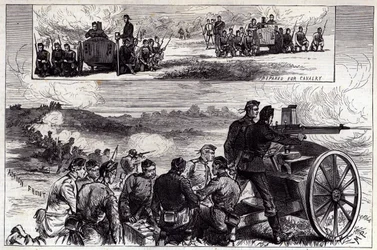 Die Nordenfeldt-Kanonen in Aldershott, aus der Illustrated London News, September 1885