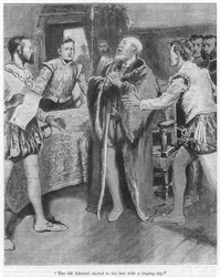 "Der alte Admiral sprang mit einem klingenden Schrei auf"
