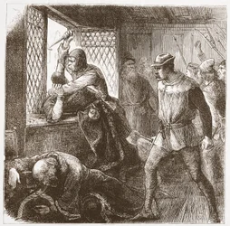 Der Aufruhr in Prag, Illustration aus Die Geschichte des Protestantismus von James Aitken Wylie, veröffentlicht 1878