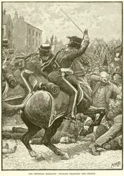 Das Peterloo-Massaker: Husaren greifen das Volk an