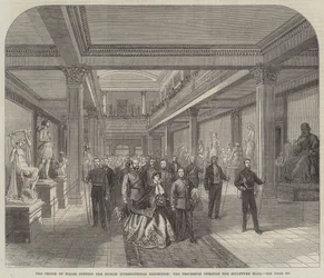 Der Prinz von Wales eröffnet die Dublin International Exhibition, der Umzug durch die Skulpturenhalle (Stich)