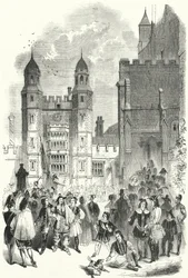 Der Innenhof des Eton College am Morgen des Montem (Gravur)