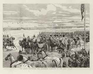 Die Königin inspiziert die Garnison von Aldershot im Long Valley