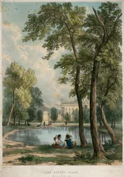 Der Palast der Königin, vom Green Park im Jahr 1836