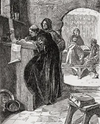 Das Skriptorium eines Klosters, aus dem Buch The Church of England: A History for the People, veröffentlicht ca. 1910
