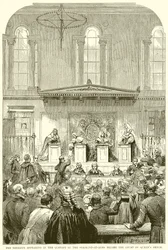 Die Sheriffs erscheinen in der Obhut des Serjeant-at-Arms vor dem Gericht der Königinnenbank