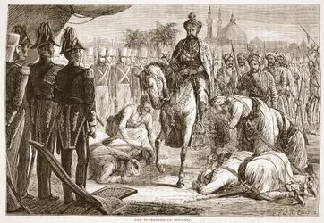 Die Kapitulation von Moolraj, Illustration aus Cassells Illustrierter Geschichte Englands