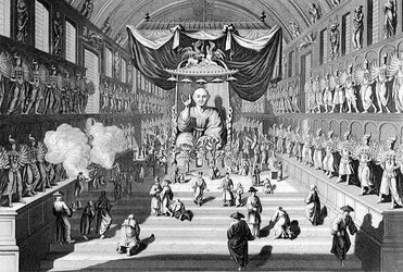 Der Tempel der zehntausend Idole in Japan, graviert von A. Thorn, aus 