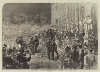 Die drei Kaiser in Berlin, der Abendgartenempfang der Kronprinzessin im Neuen Palais, Potsdam (Gravur)