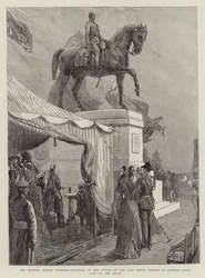 Das Jubiläumsangebot der Frauen, Enthüllung der Statue des verstorbenen Prinzgemahls im Windsor Great Park durch die Königin (Gravur)