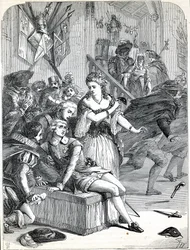 Die Ermordung von Gustav III. durch Jackob Johan Anckarström auf einem Maskenball, Stockholm, Schweden, 1792 (Gravur)