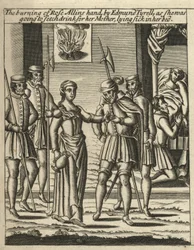 Das Verbrennen von Rose Allins Hand durch Edmund Tyrell (Gravur)