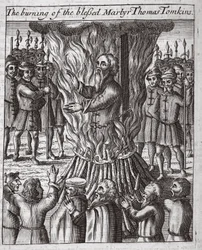 Die Verbrennung des seligen Märtyrers Thomas Tomkins, Illustration aus 