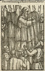 Die grausame Verbrennung von Robert Samuel, Märtyrer (Gravur)