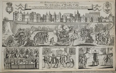 Die Beschreibung von Windsor Castle, Illustration aus Acts and Monuments von John Foxe, neunte Ausgabe, veröffentlicht 1684
