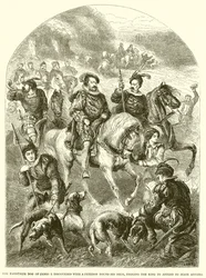 Der Lieblingshund von James I. wird mit einer Petition um den Hals entdeckt, in der der König gebeten wird, sich um Staatsangelegenheiten zu kümmern