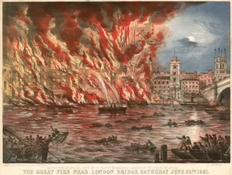 Das große Feuer in der Nähe der London Bridge, Samstag, 22. Juni 1861