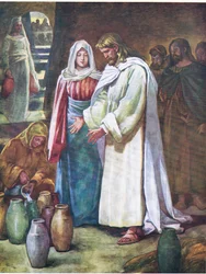 Die Hochzeit zu Kana, aus dem Bibelbilderbuch, veröffentlicht von Thomas Nelson, ca. 1950