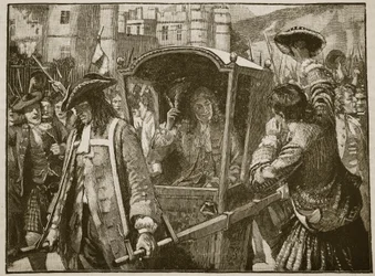 Die Menschen von Edinburgh eskortieren den Herzog von Hamilton zum Holyrood Palace, Illustration aus Cassells Illustrierter Geschichte Englands