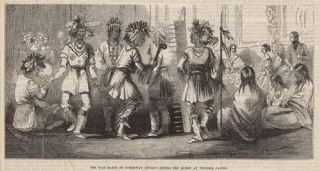Der Kriegstanz der Ojibbeway-Indianer vor der Königin im Windsor Castle