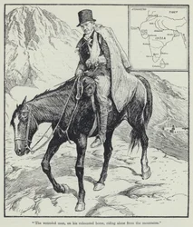 "Der verwundete Mann, auf seinem erschöpften Pferd, reitet allein aus den Bergen" (Lithografie)