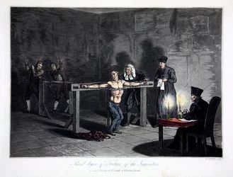 Dritte Stufe der Folter der Inquisition, graviert von L.C. Stadler, veröffentlicht von Cadell & Davies, London, ca. 1813