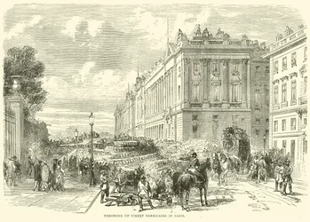 Errichtung von Straßenbarrikaden in Paris, Oktober 1870