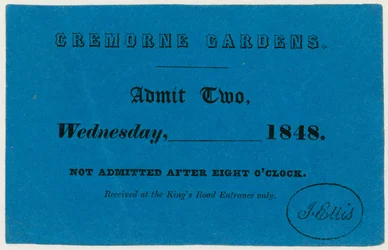 Ticket für Cremorne Gardens, London, 1848