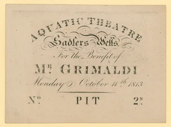 Ticket für das Aquatic Theatre, zugunsten von Mr. Grimaldi, 11. Oktober 1813