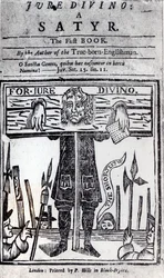 Titelseite des ersten Buches von Jure Divino - A Satyr von Daniel Defoe (1660-1731), veröffentlicht 1706